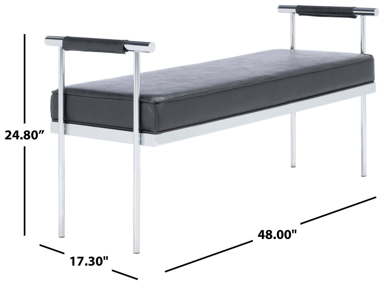 Pim Long Rectangle Bench W/Arms - Black / Chrome - Safavieh - Image 6