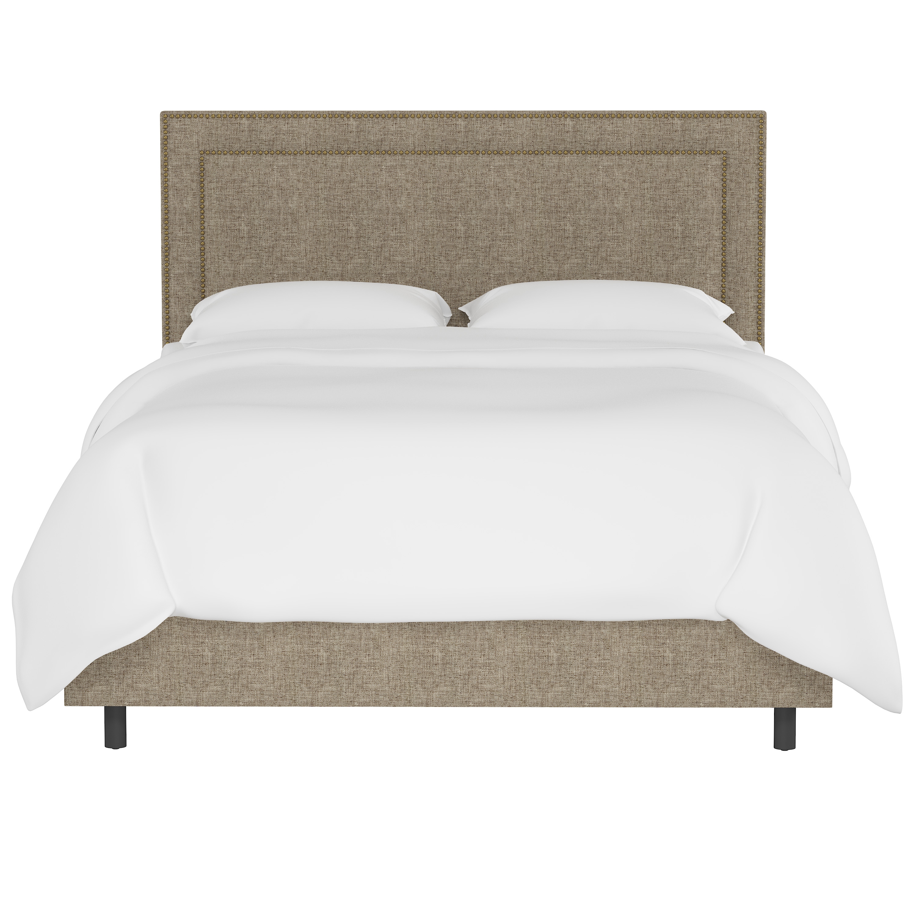 Williams Bed, Full, Linen, Brass Nailheads - Image 1