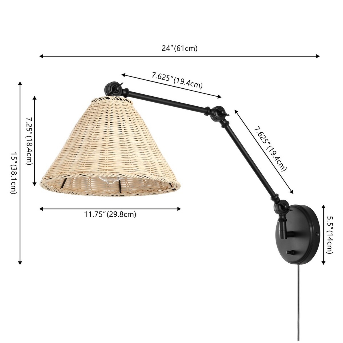 Solado 24" Wall Sconce - Natural / Black - Safavieh - Image 4