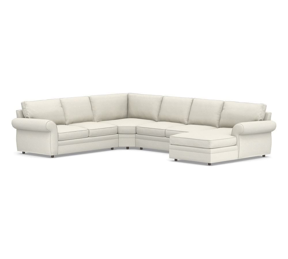 Pearce Roll Arm Upholstered Left Arm 4-Piece Chaise Sectional with Wedge, Down Blend Wrapped Cushions, Performance Boucle Oatmeal - Image 0