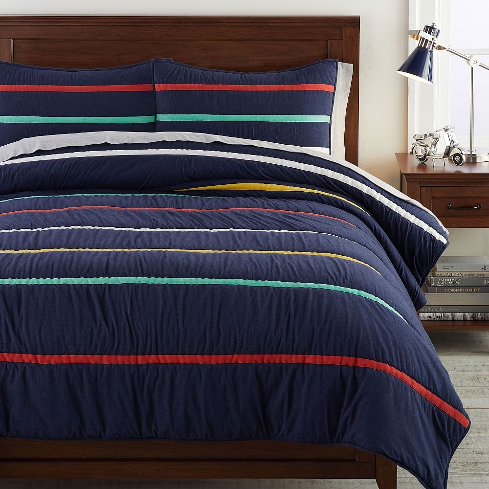 Sporty Stripe Jersey Quilt, Twin/Twin XL, Black Multi - Image 0