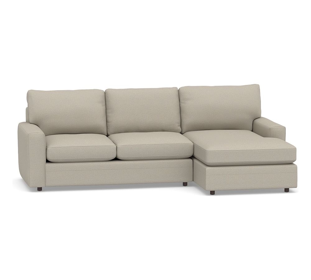 Pearce Modern Square Arm Upholstered Left Arm Loveseat with Chaise Sectional, Down Blend Wrapped Cushions, Performance Boucle Fog - Image 0