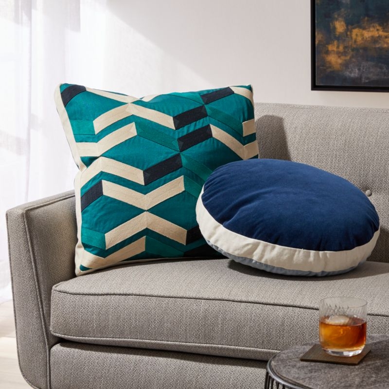Pattern Teal Box Pillow with Feather-Down Insert 20" - Image 5