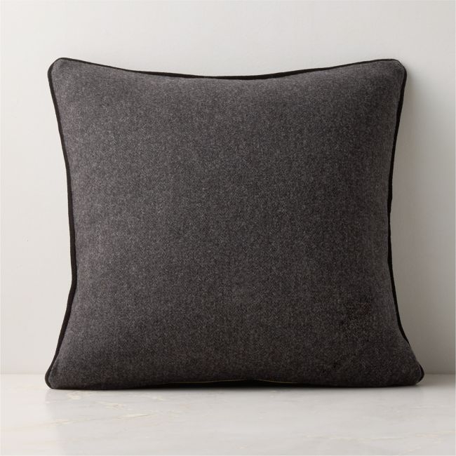 Adley Charcoal Grey Merino Wool Throw Pillow with Down-Alternative Insert 20"x20" - Image 0