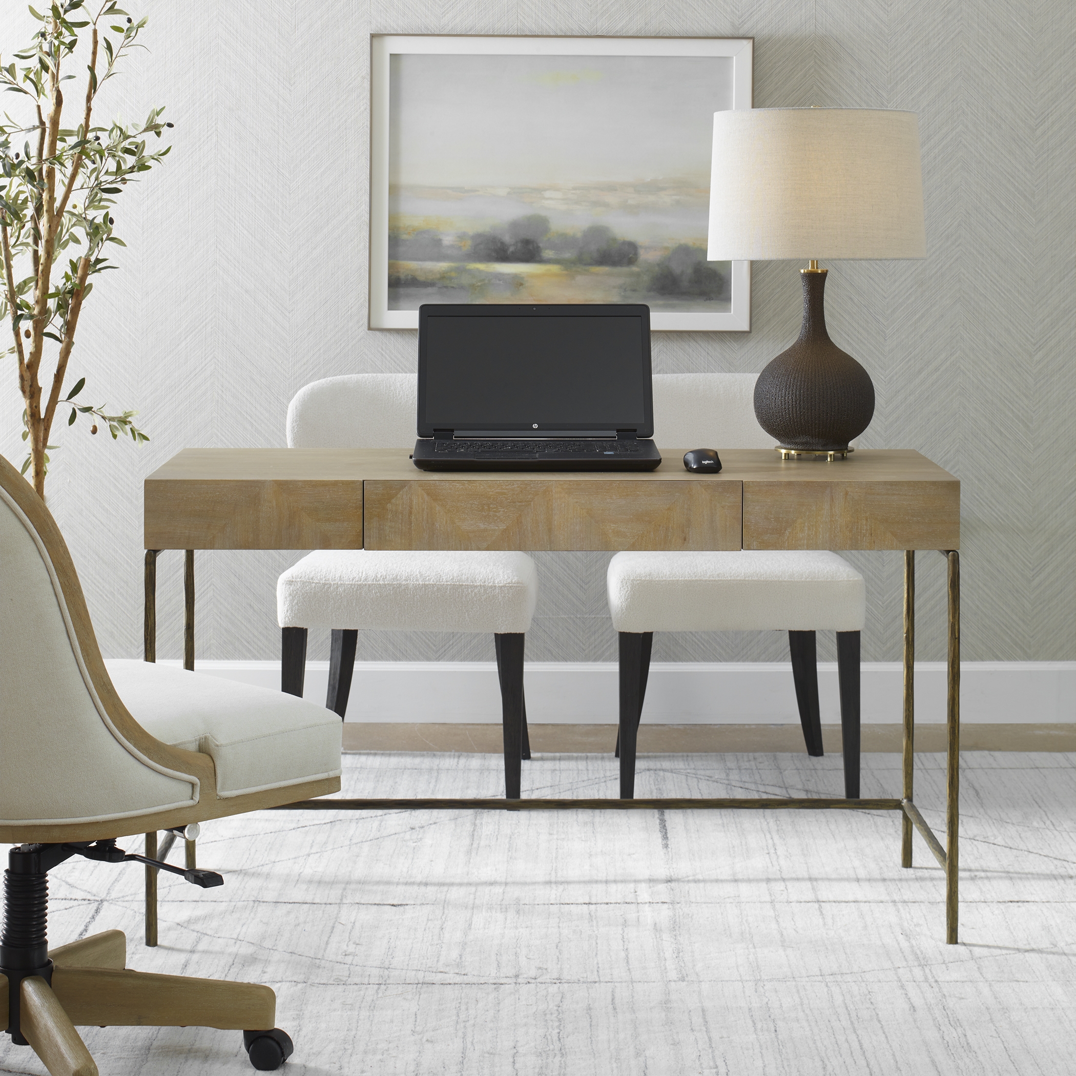 Aristotle Natuiral Wood Modern Desk - Image 1
