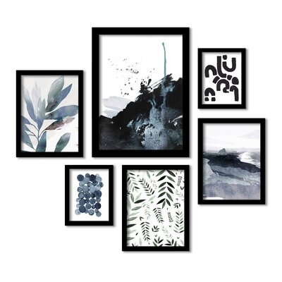 Blue Monochrome Watercolor Botanical - 6 Piece Picture Frame Print Set - Image 0
