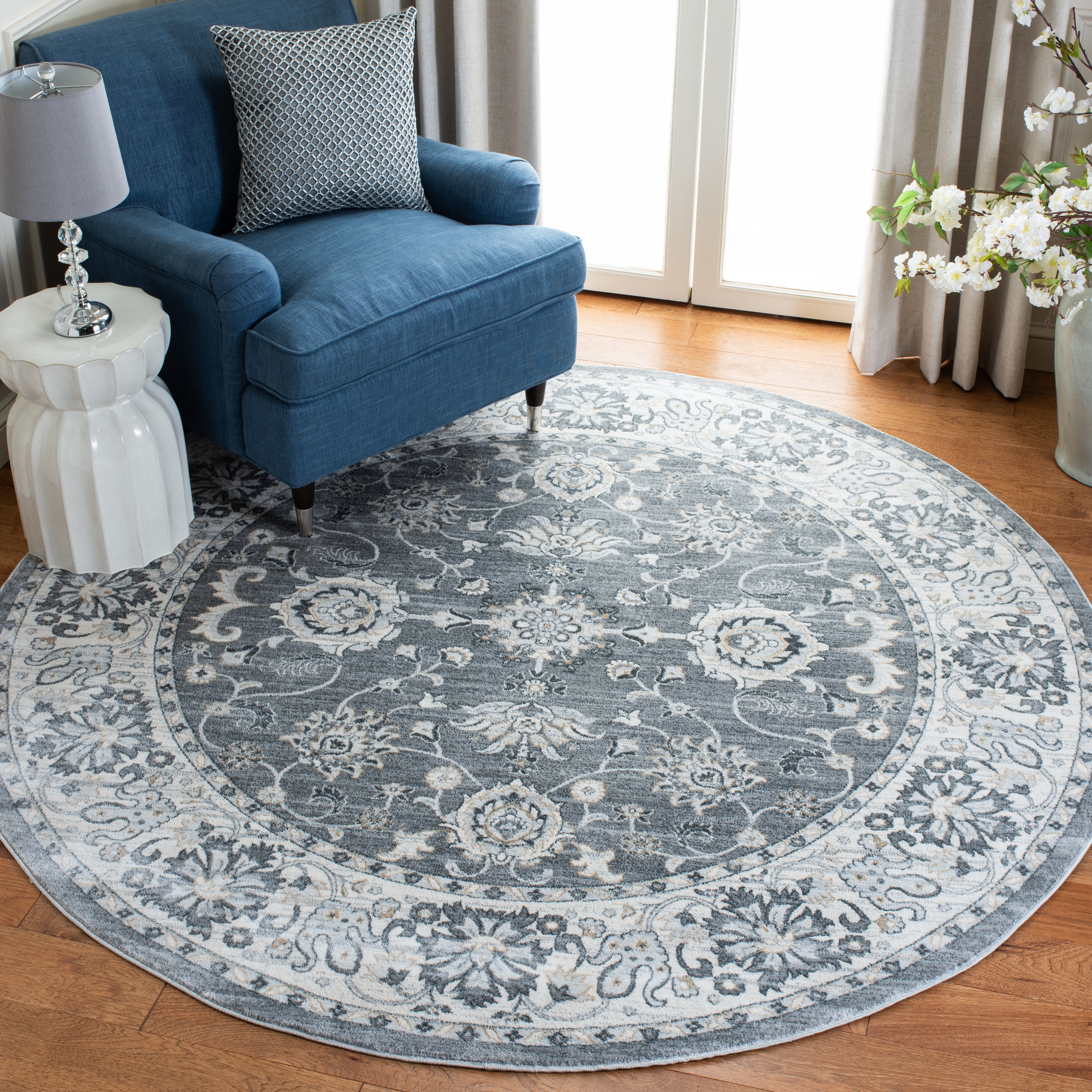 Arlo Home Power Loomed Area Rug, ISA940F, Grey/Cream, 6'7" X 6'7" Round - Image 1