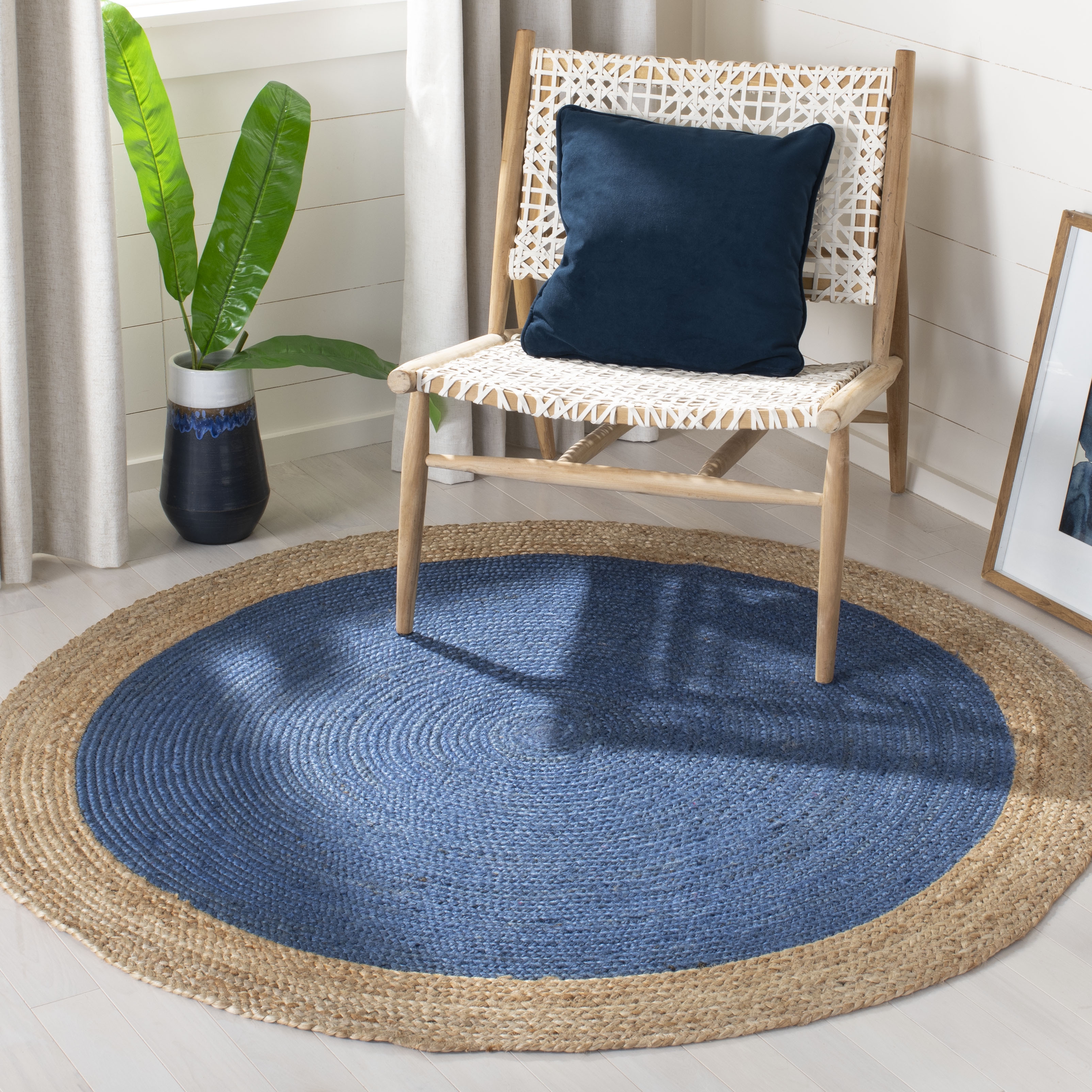 Arlo Home Hand Woven Area Rug, NF801D, Royal Blue/Natural,  8' X 8' Round - Image 1