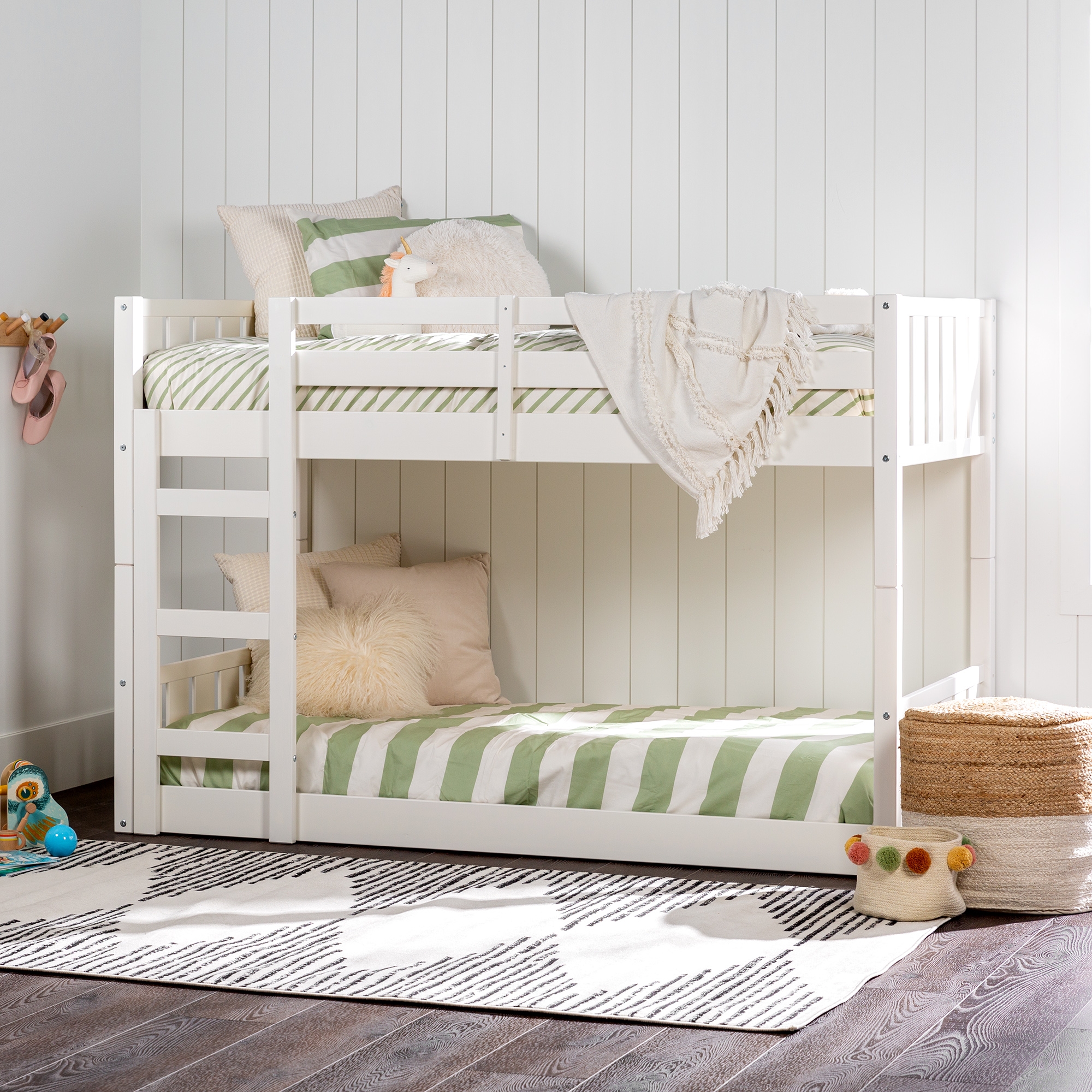 Traditional Twin over Twin Solid Wood Stackable Slat Bunk Bed – White - Image 6