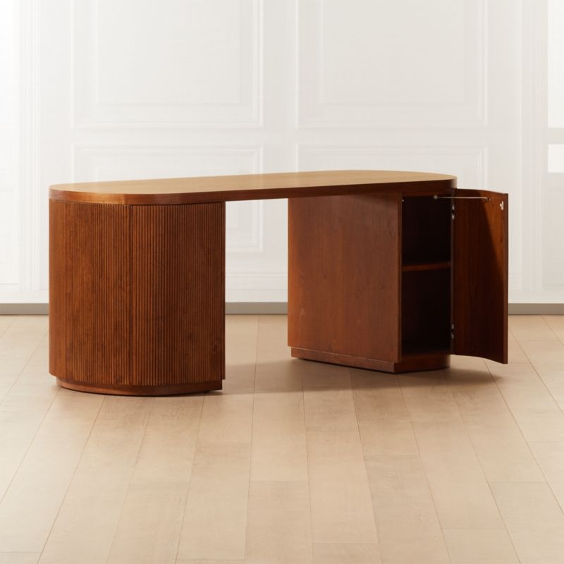 Reid Oval Brown Wood Storage Desk - Image 2