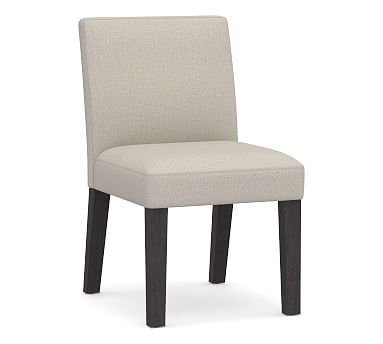 Classic Upholstered Dining Side Chair, Blackened Oak Legs, Performance Heathered Tweed Pebble - Image 0