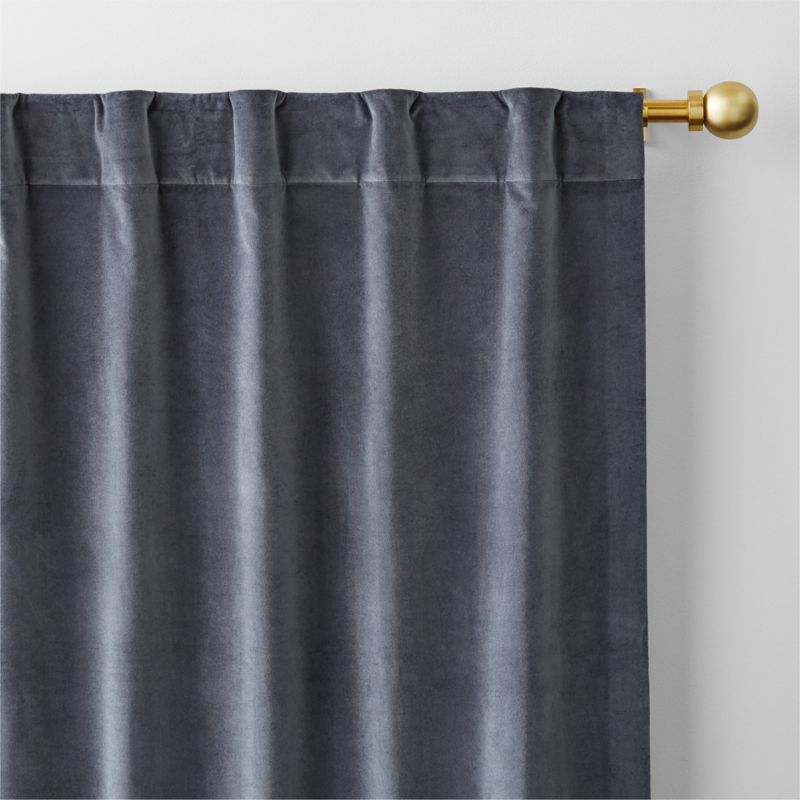 Storm Grey Cotton Velvet Window Curtain Panel with Lining 48"x96" - Image 1