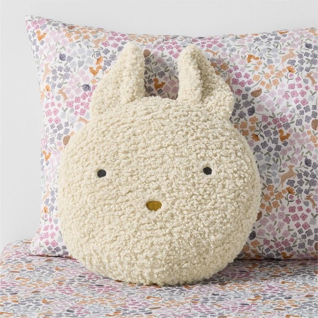Cuddle Oatmeal Sherpa Bunny Face Embroidered Kids Throw Pillow - Image 0