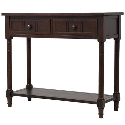 Daisy Series Console Table Traditional Design With Two Drawers And Bottom Shelf Acacia Mangium (Ivory White) - Image 0