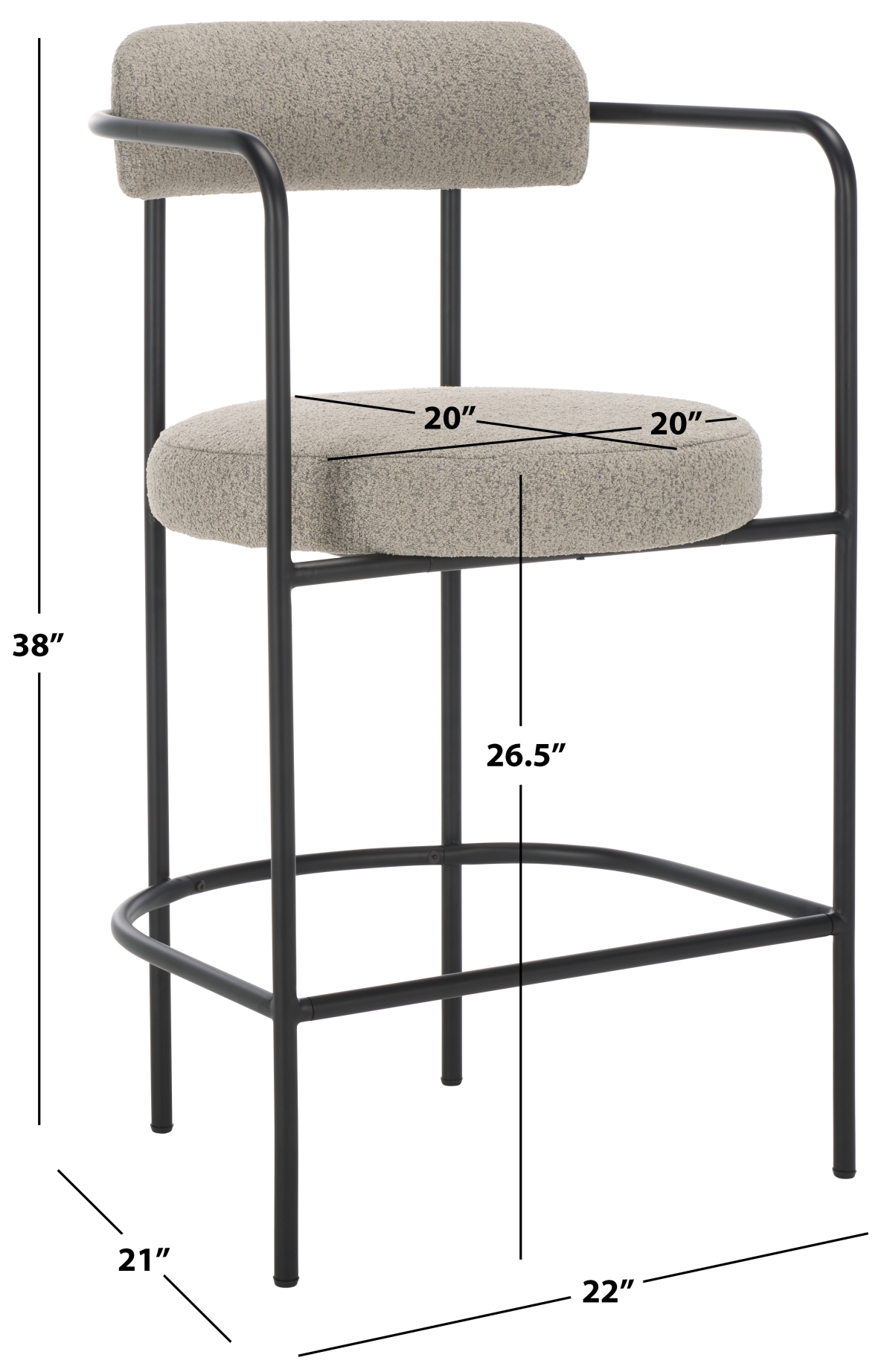 Andrean Arm Counter Stool - Grey / Black - Image 9