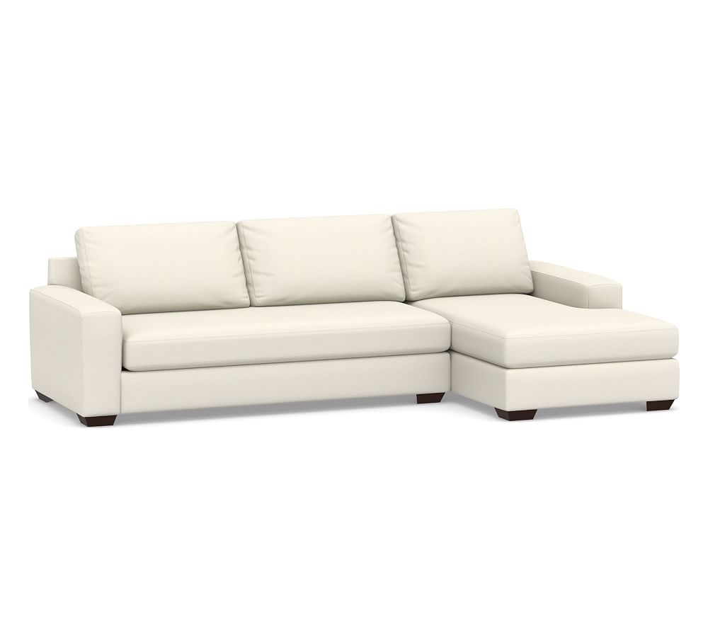 Big Sur Square Arm Upholstered Left Arm Sofa with Chaise Sectional and Bench Cushion, Down Blend Wrapped Cushions, Textured Twill Ivory - Image 0