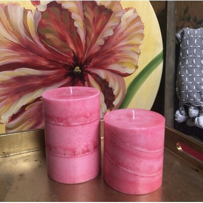 Coral Pink Scented Pillar Candle - Image 0