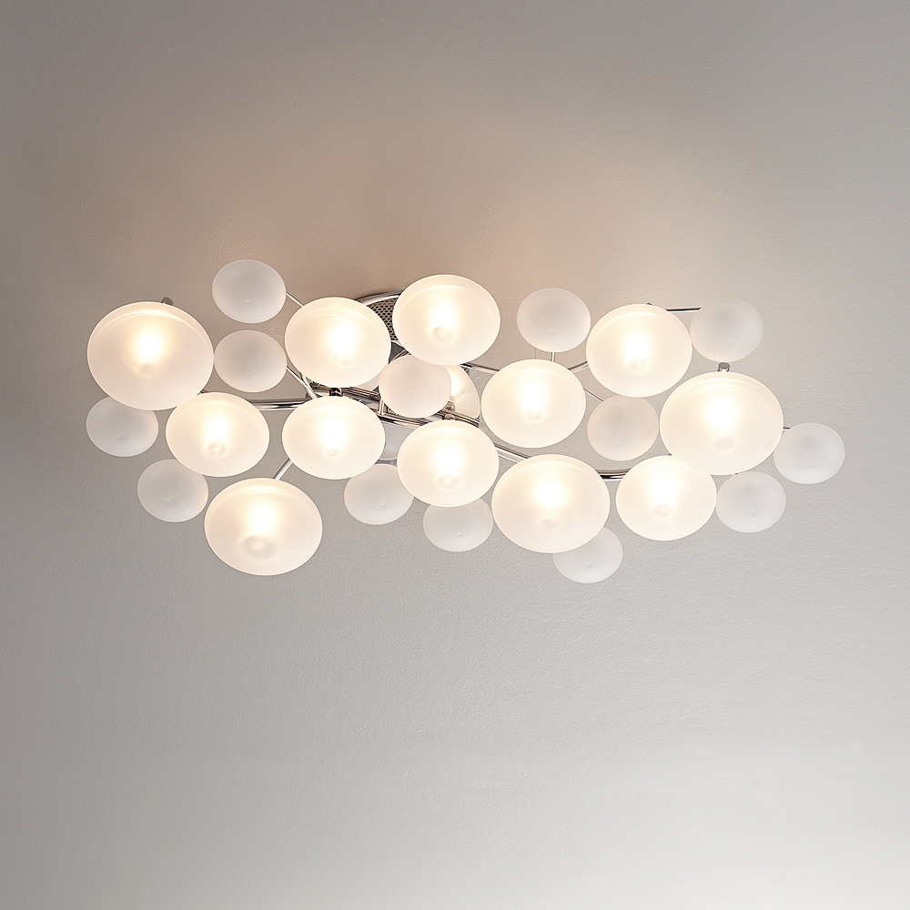 Possini Euro Lilypad 30" Wide Chrome Frosted Glass Ceiling Light - Image 0