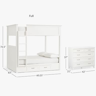 Hampton Bunk Bed & 5-Drawer Dresser Set, Full, Simply White, In-Home - Image 1