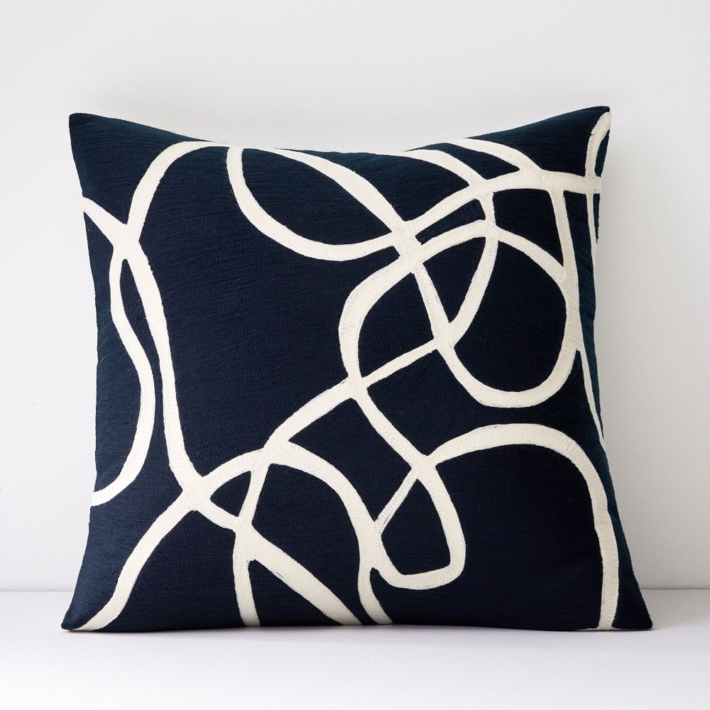 Crewel Rope Pillow Cover, Midnight, 18"x18" - Image 0