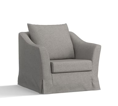SoMa Brady Slope Arm Slipcovered Armchair, Polyester Wrapped Cushions, Park Weave Ash - Image 0