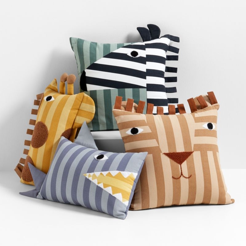 Lion Face Striped Embroidered Kids Throw Pillow - Image 1