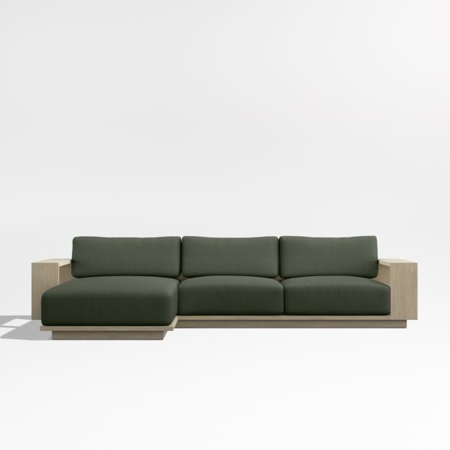 Mallorca Wood 2-Piece Left-Arm Chaise Outdoor Sectional Sofa with Cast Sage Green Sunbrella ® Cushions - Image 0