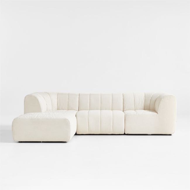 Jade Heathered Ivory 3-Piece Kids Puffer Modular Sofa + Ottoman - Image 0