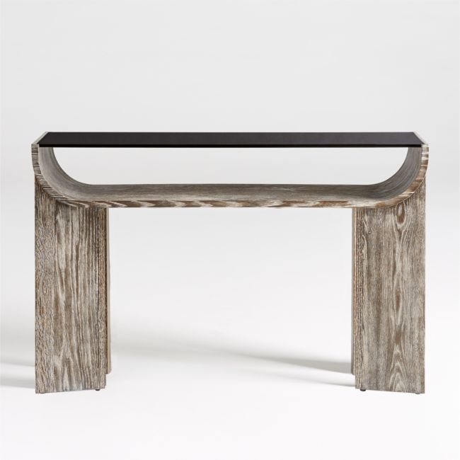 Dada 54" Rectangular Oak Wood and Tempered Glass Console Table with Shelf - Image 0