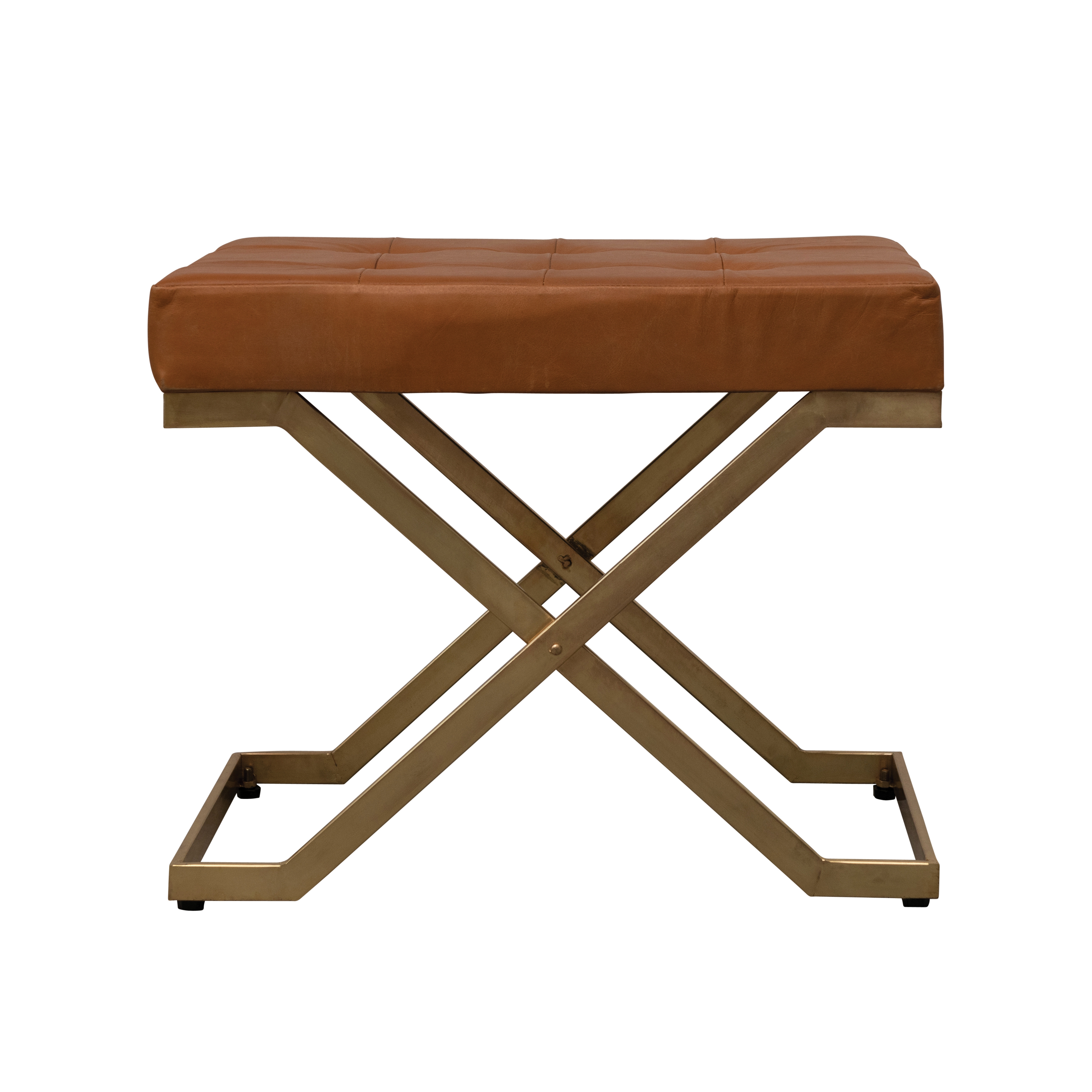 Tufted Leather Stool with Metal Legs - Image 0