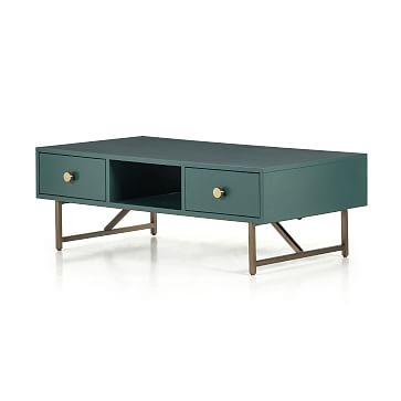 Modern Matte Wood and Brass Coffee Table- Juniper Green - Image 1
