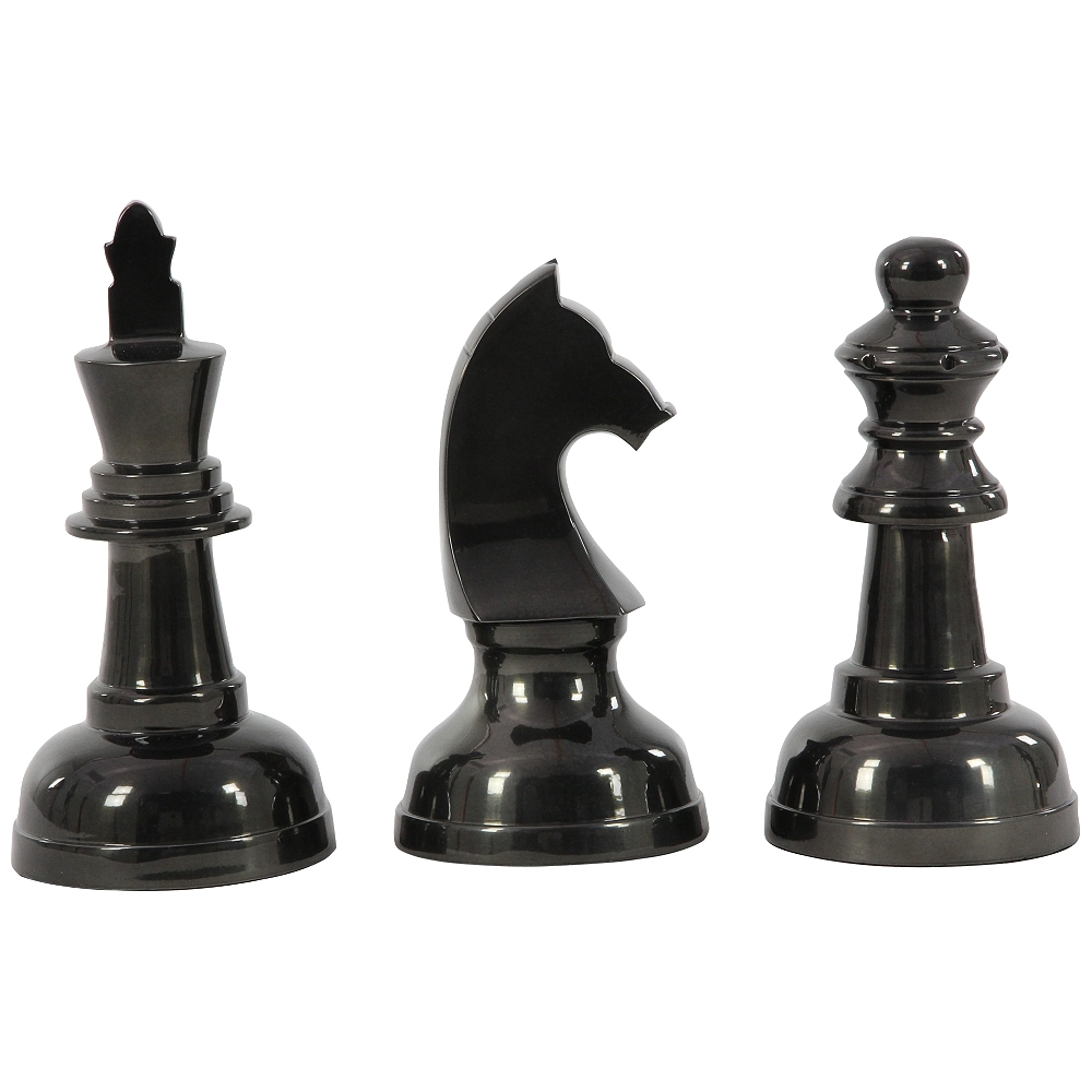 Chess 10" High Metallic Gray Metal Sculptures Set of 3 - Style # 97G22 - Image 0