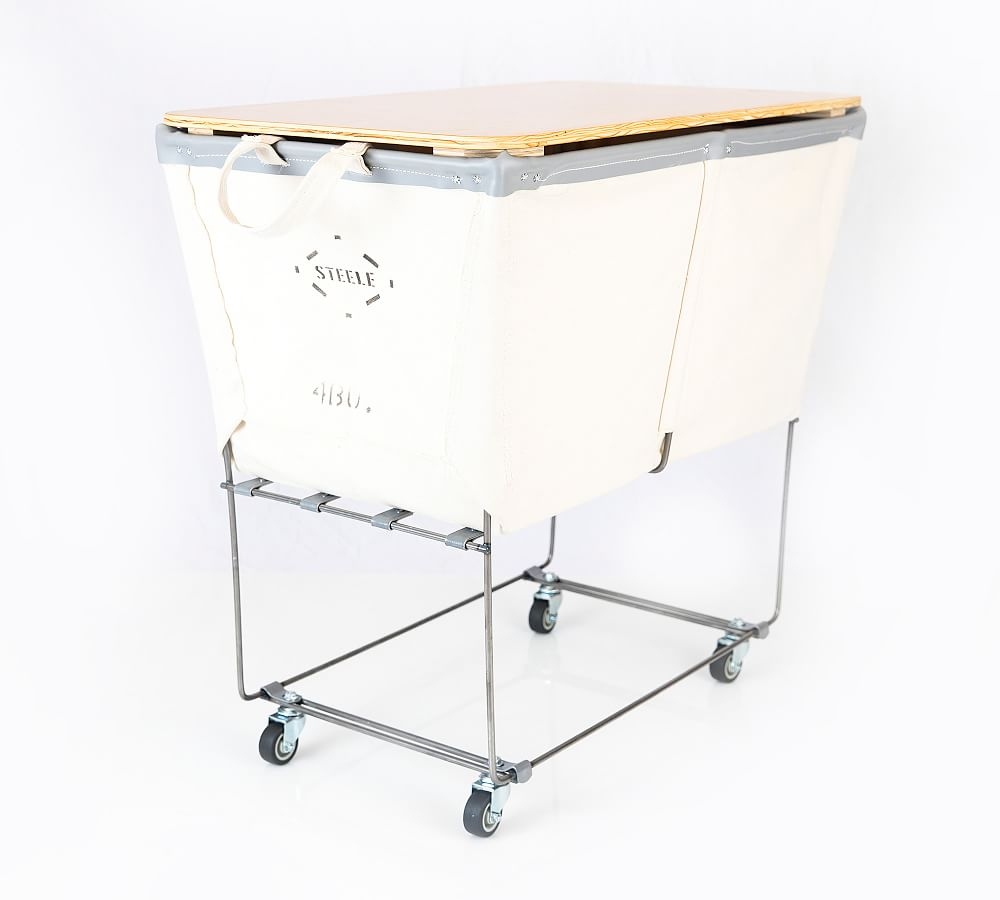Elevated Canvas Laundry Basket with Wheels and Lid, Medium, Natural Canvas/Gray Vinyl Trim - Image 0