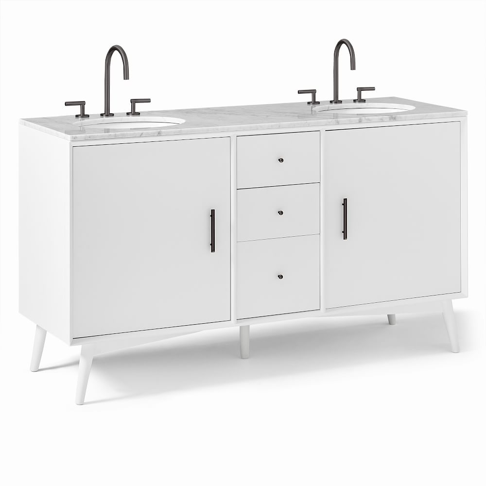 Mid-Century Collection Double 63" Bath Console, White, No Marble Top/No Hardware - Image 2