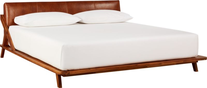 Drommen Acacia Queen Bed with Leather Headboard - Image 5