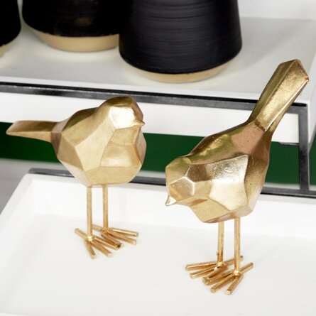 Glam Polystone Faceted Bird 2 Piece Sculpture Set - Image 2