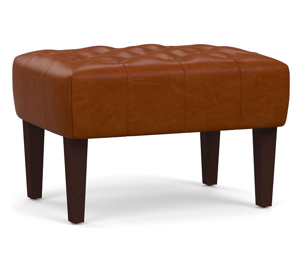 Champlain Leather Tufted Ottoman, Polyester Wrapped Cushions, Legacy Dark Caramel - Image 0