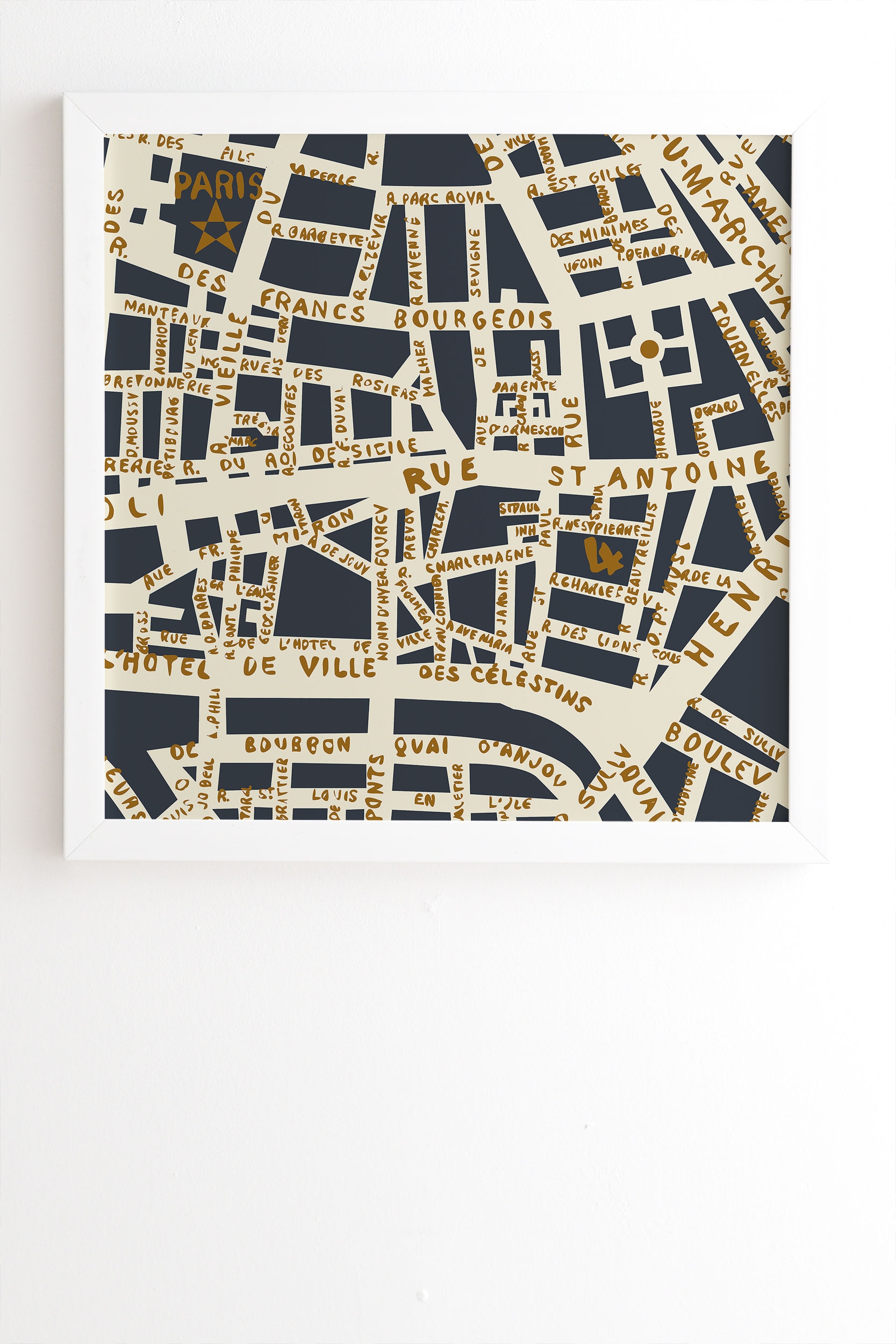 Paris Map Grey Gold by Holli Zollinger - Framed Wall Art Basic White 20" x 20" - Image 1