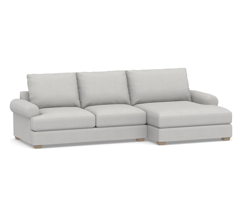 Canyon Roll Arm Upholstered Left Arm Loveseat with Double Chaise Sectional, Down Blend Wrapped Cushions, Park Weave Ash - Image 0