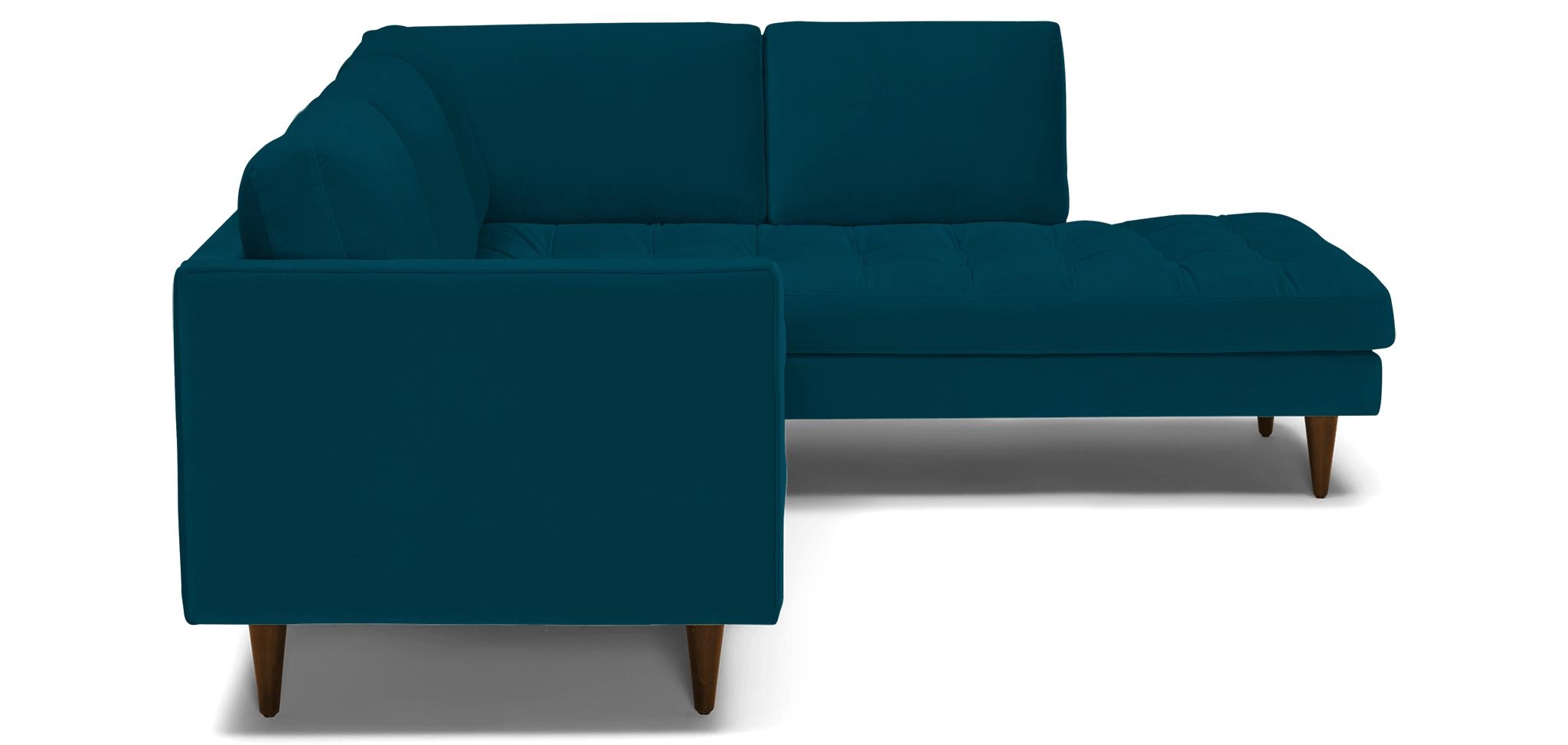 Blue Briar Mid Century Modern Sectional with Bumper - Key Largo Zenith Teal - Mocha - Right  - Image 2