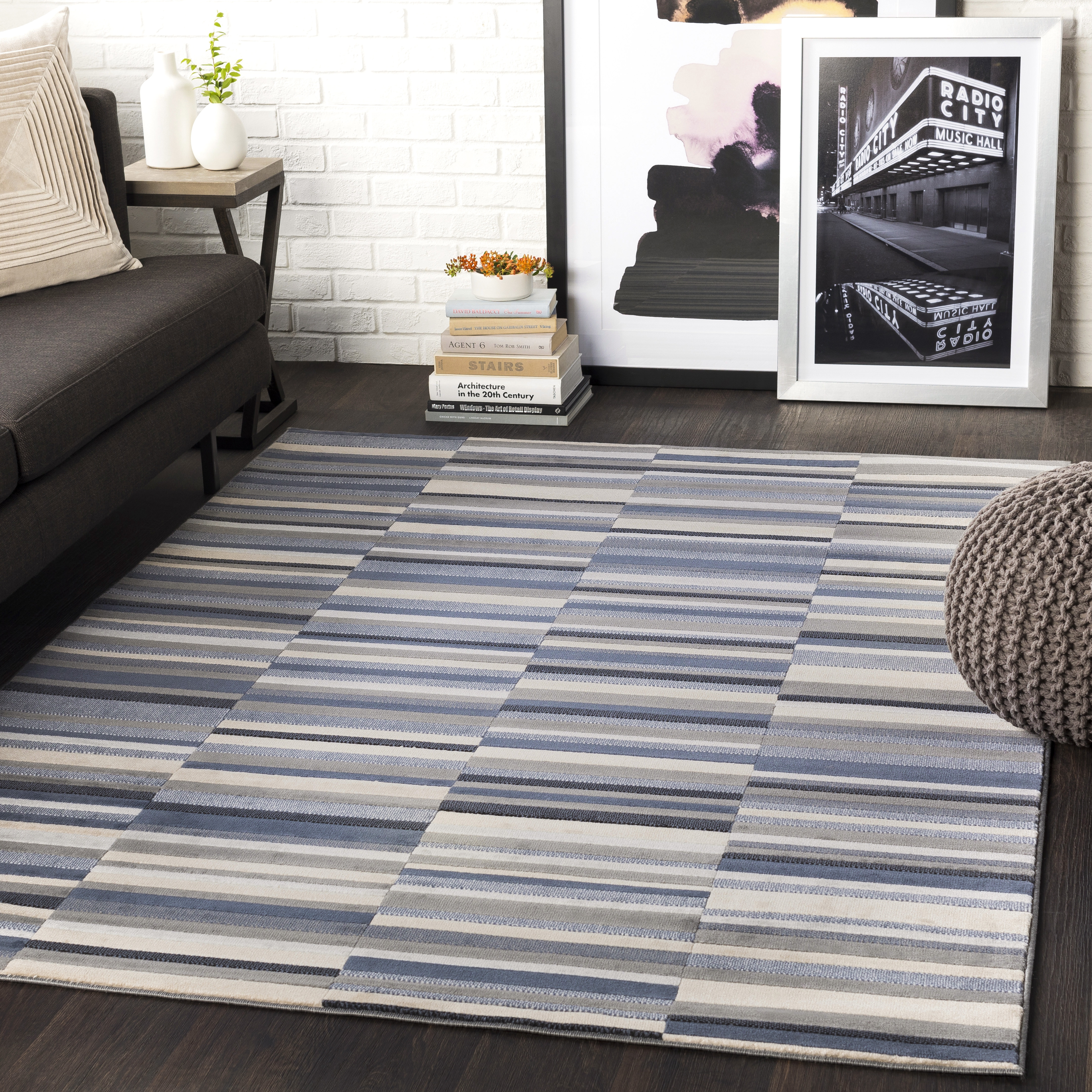 City Blue Indoor 2' x 2'11" Machine Woven Rug - Image 1
