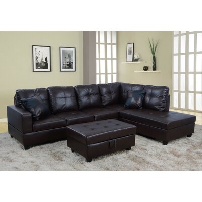 Red Faux Leather Sectional Sofa Set, Right Hand Facing - Image 0