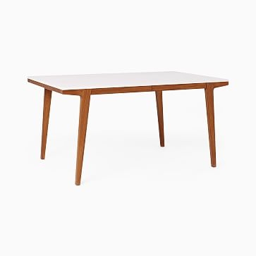 Modern Expandable Dining Table, 60-80", White Lacquer, Pecan - Image 1