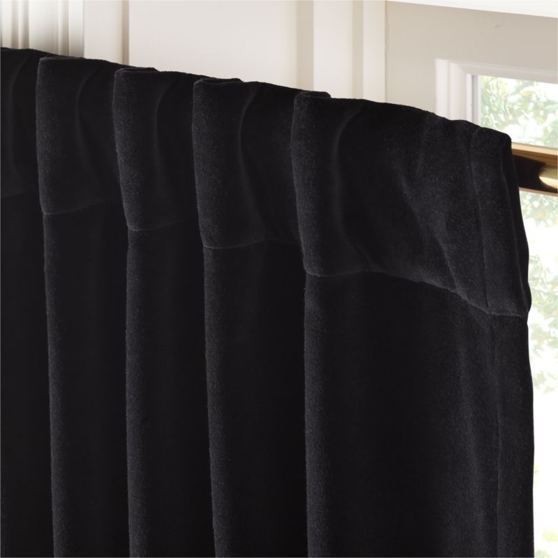 Black Organic Cotton Velvet Blackout Window Curtain Panel 48"x84" - Image 2