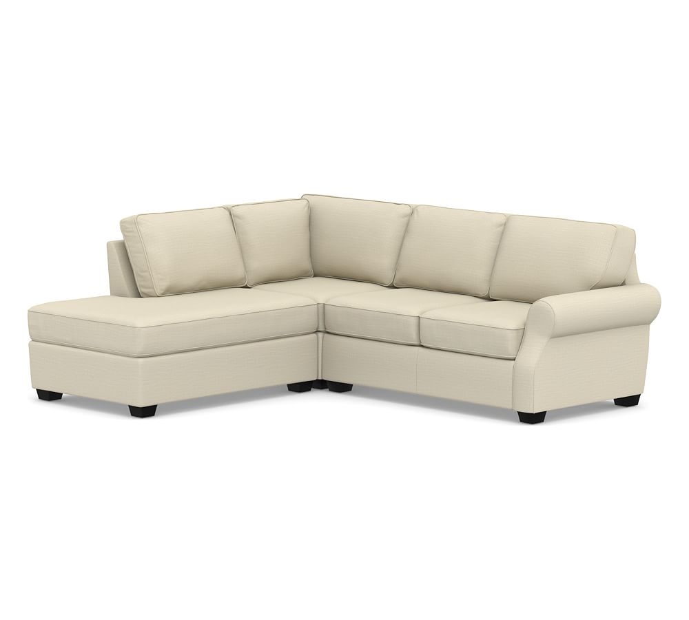 SoMa Fremont Roll Arm Upholstered Right 3-Piece Bumper Sectional, Polyester Wrapped Cushions, Premium Performance Basketweave Oatmeal - Image 0