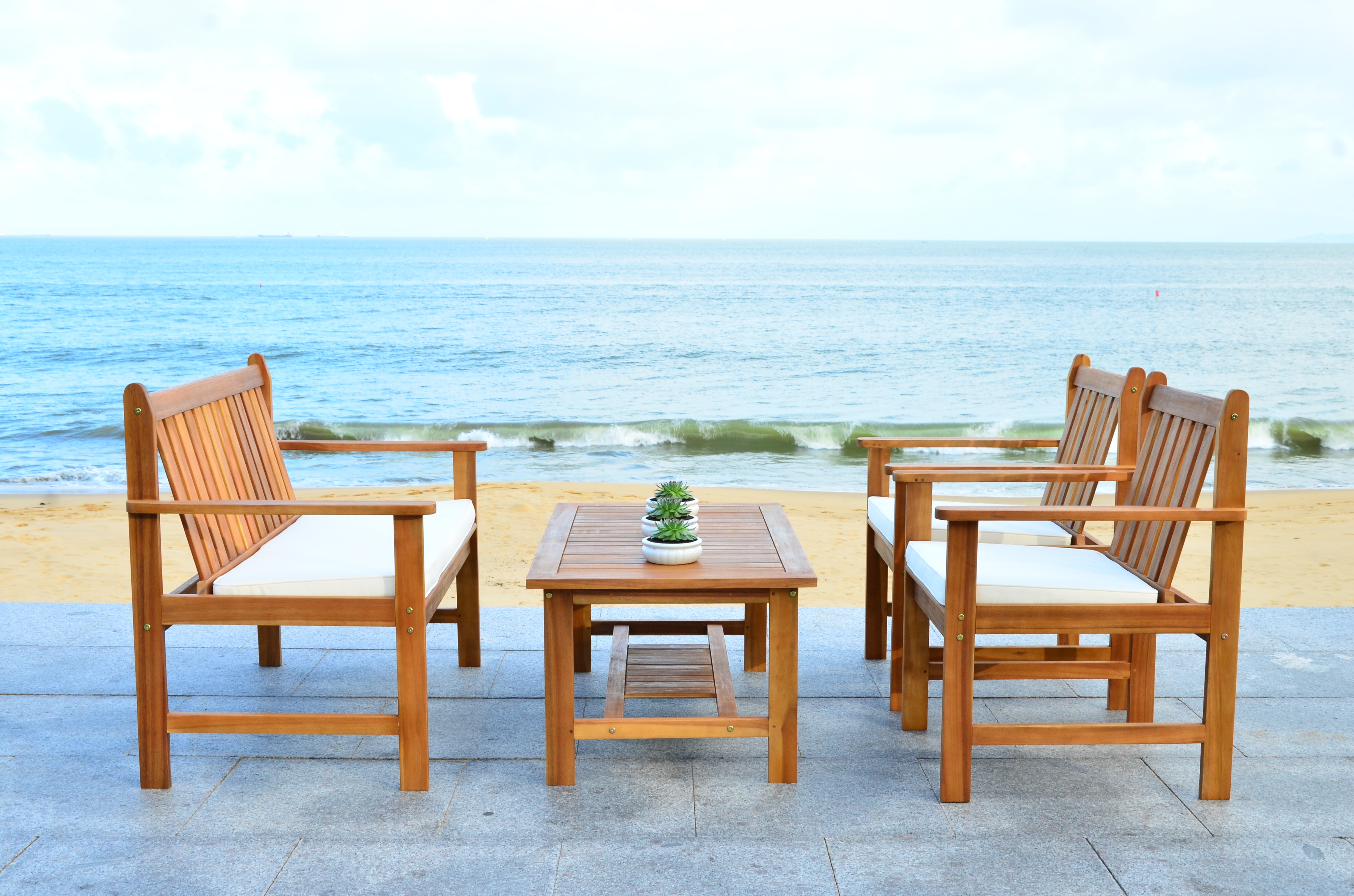 Burbank 4 Piece Outdoor Set - Natural/Beige - Safavieh - Image 4