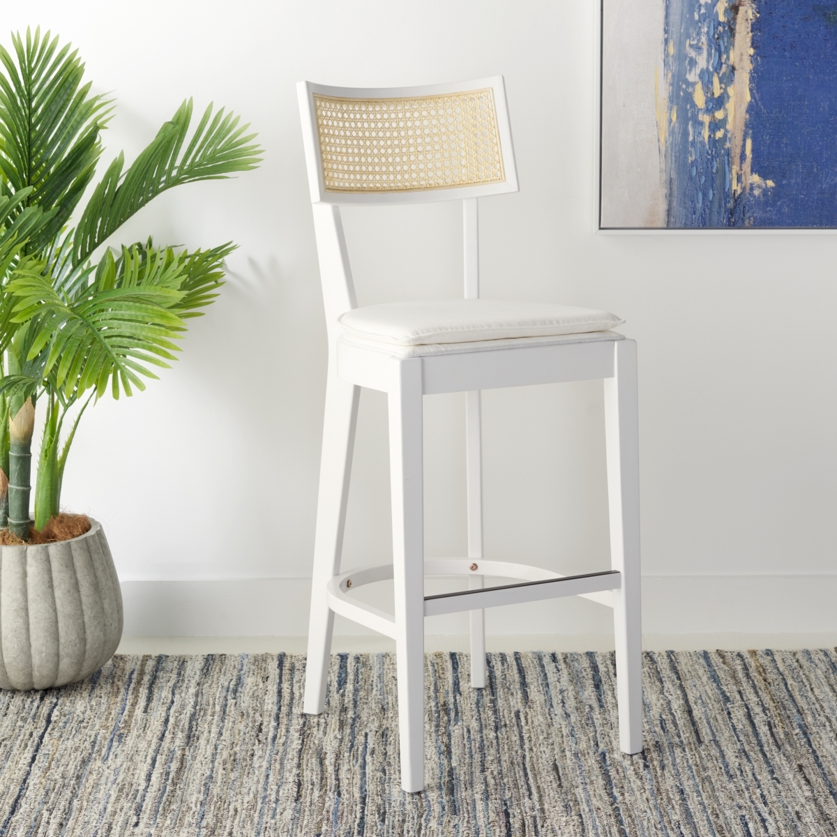 Galway Cane Bar Stool - White / Natural - Safavieh - Image 1