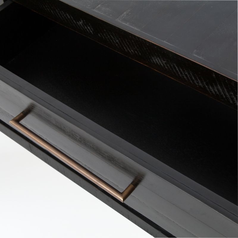 Theo 60" Rectangular Black Acacia Wood Storage Console Table with Shelf - Image 4