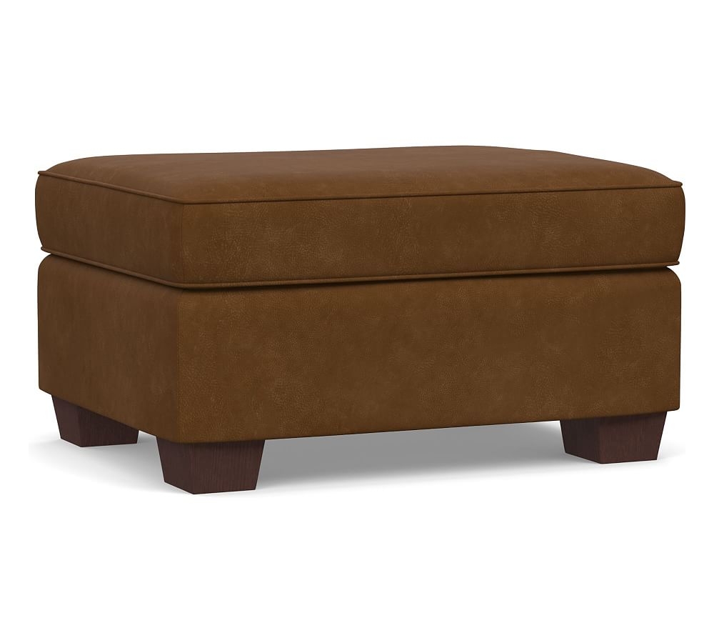 PB Comfort Leather Ottoman, Polyester Wrapped Cushions, Aviator Umber - Image 0