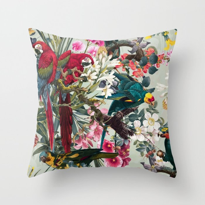 Floral And Birds Xxii Throw Pillow by Burcu Korkmazyurek - Cover (20" x 20") With Pillow Insert - Indoor Pillow - Image 0